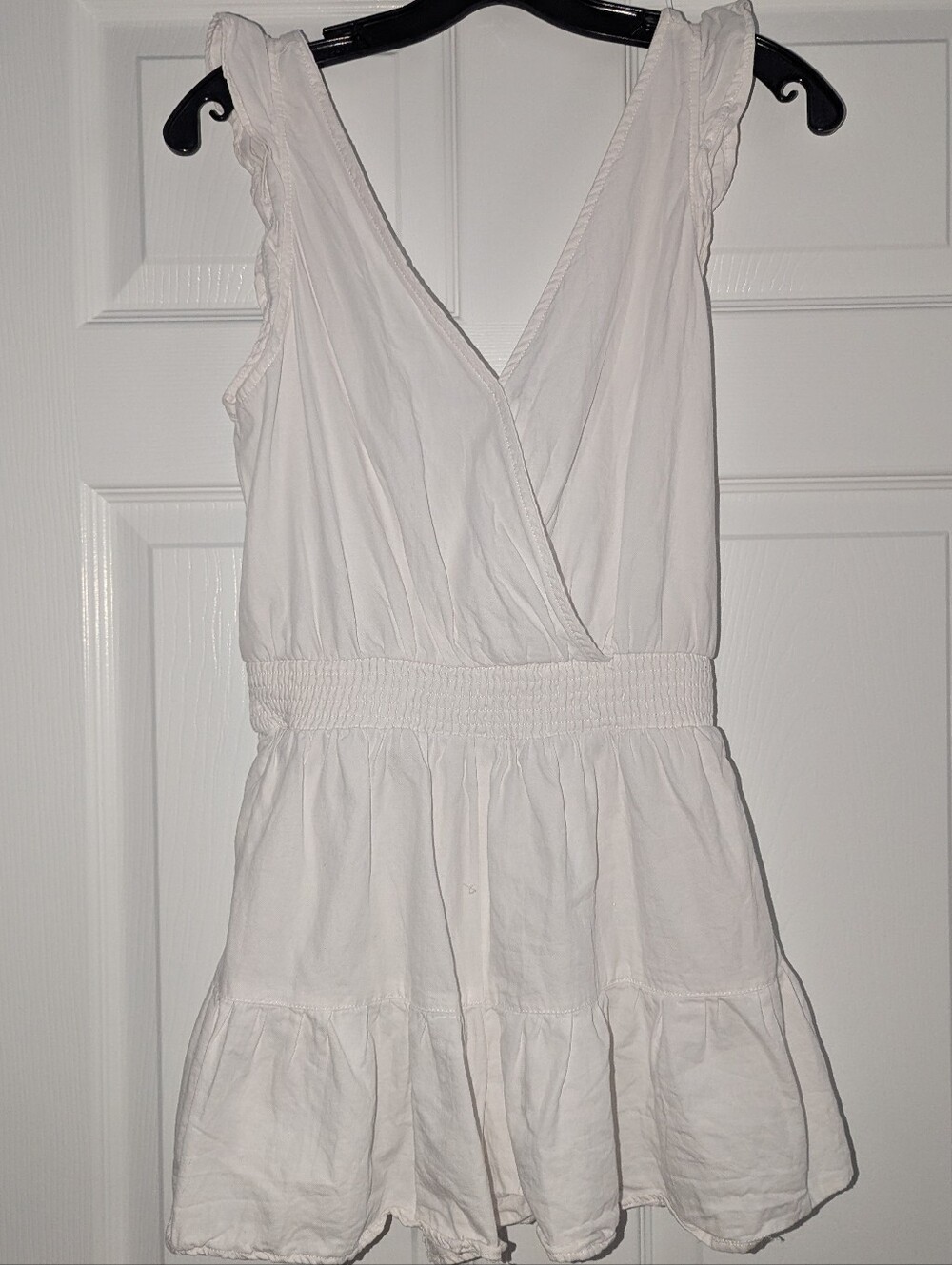 Carole Christian White Ruffle Romper Dress Smocked Waist Surplice Boho Cottageco